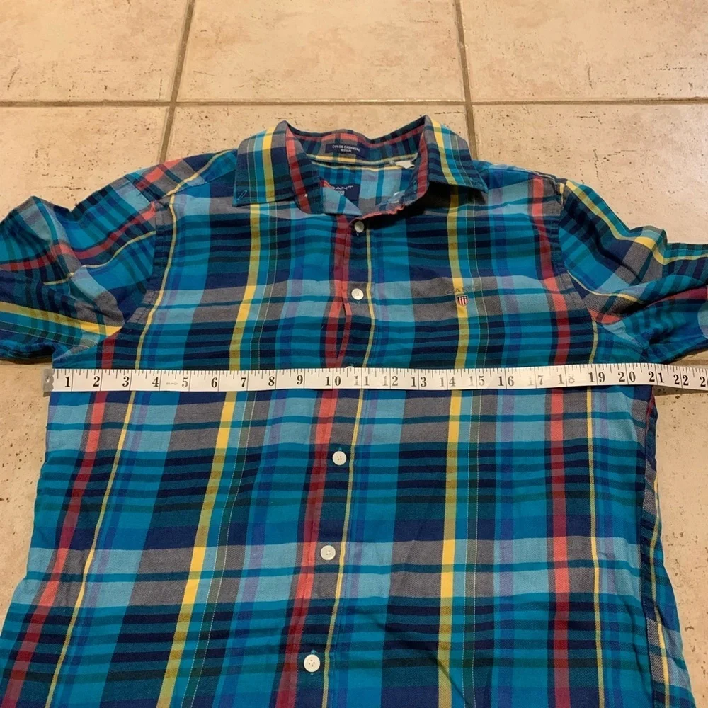 GANT Color Cashmere Plaid Flannel Shirt - Blue/Yellow/Red - Men's M (39/40) - Picture 7 of 9